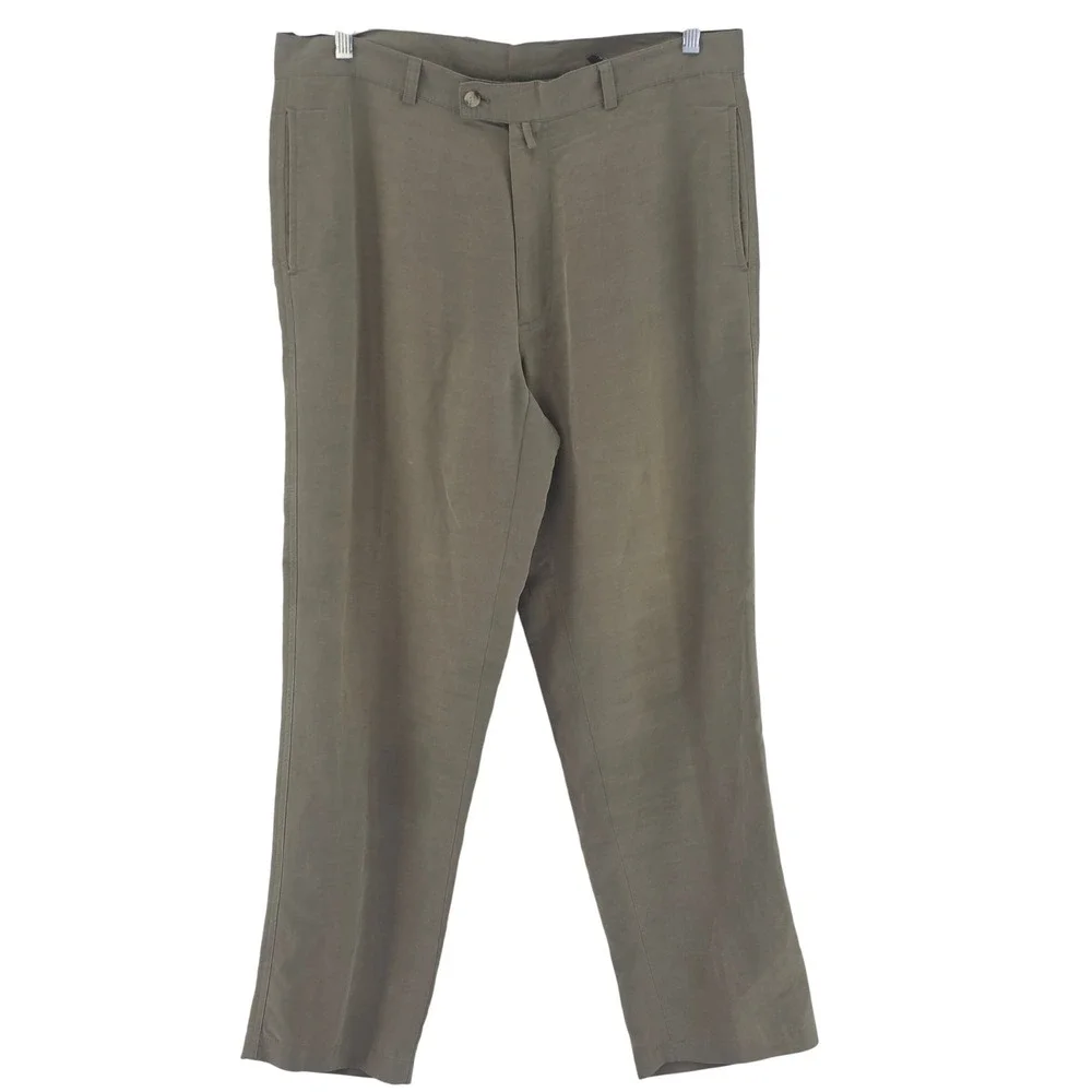 Greg Norman Trousers Mens 36x30 Olive Green Linen Blend Golf Wear Casual Pants